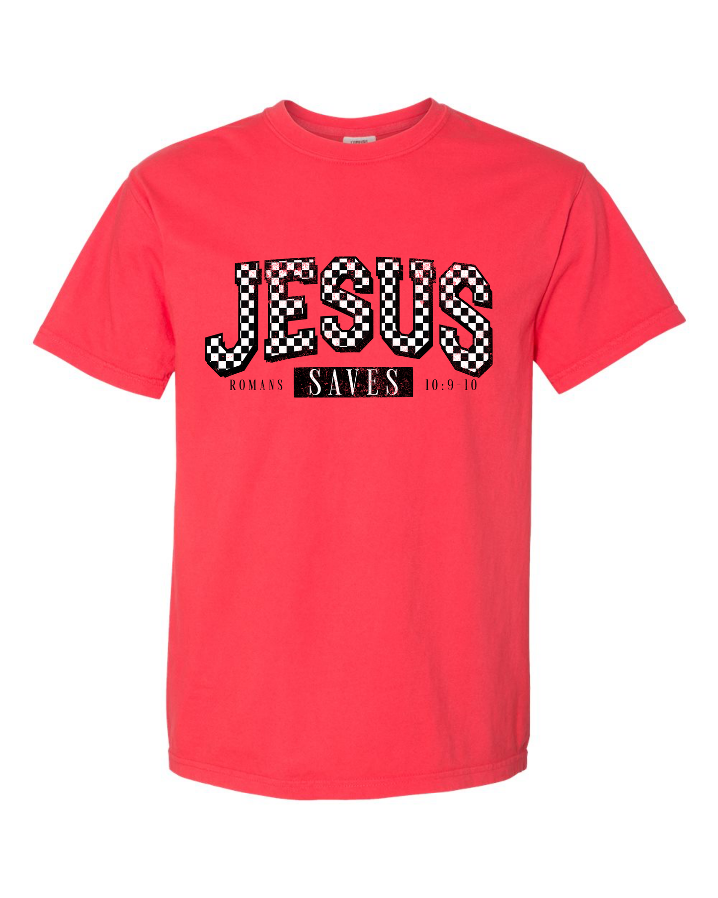 Checkered Jesus Saves Graphic Tee D-1105