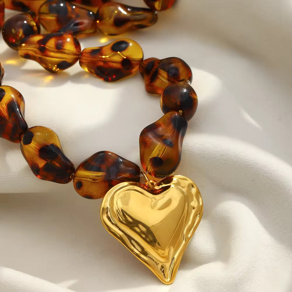 18K Gold Leopard Heart Necklace *READY TO SHIP*