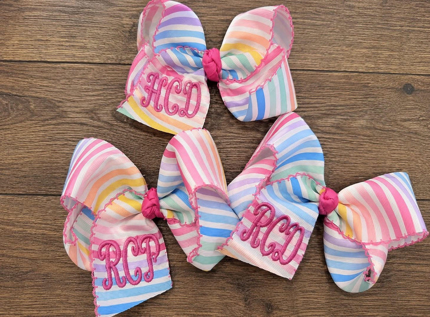 Rainbow Stripe Girly Personalized Bow - WS
