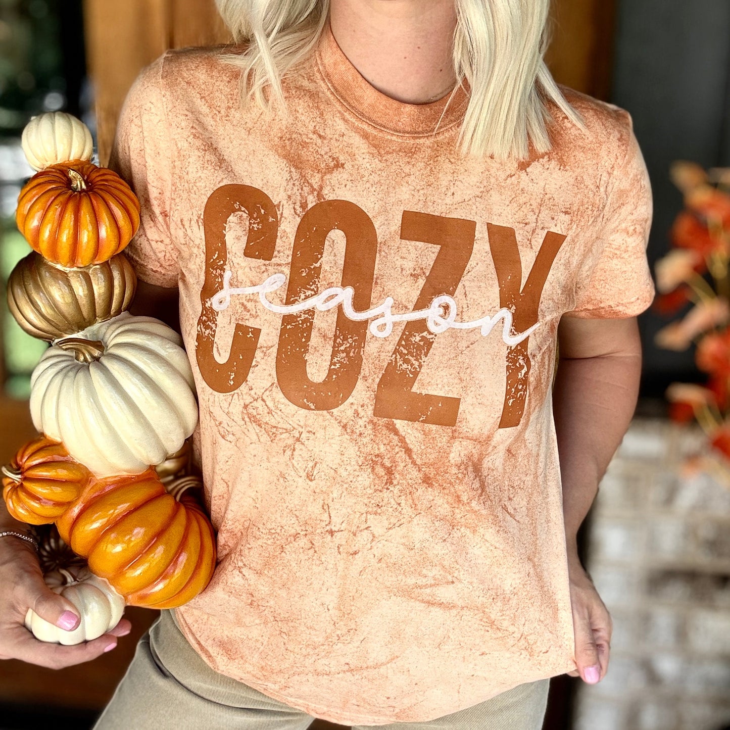 Distressed Cozy Season Graphic Tee D-1056