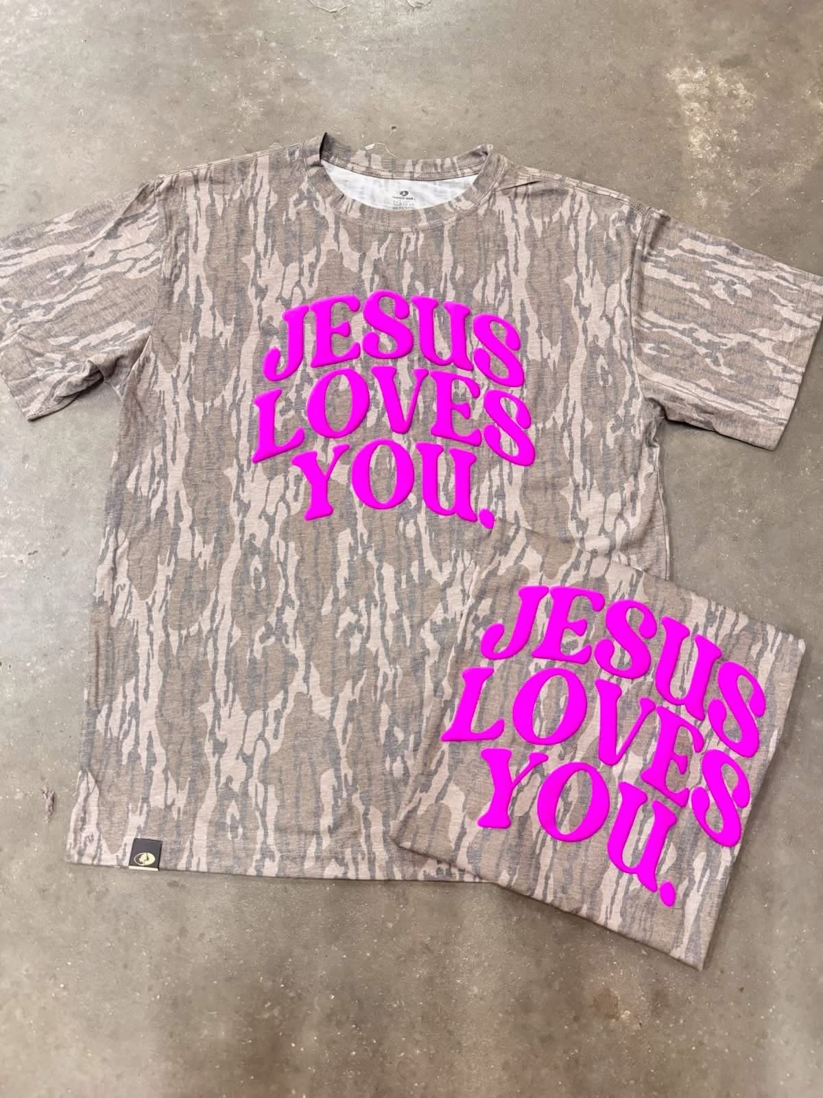 Jesus Loves You Bottomland Curved Puff Graphic