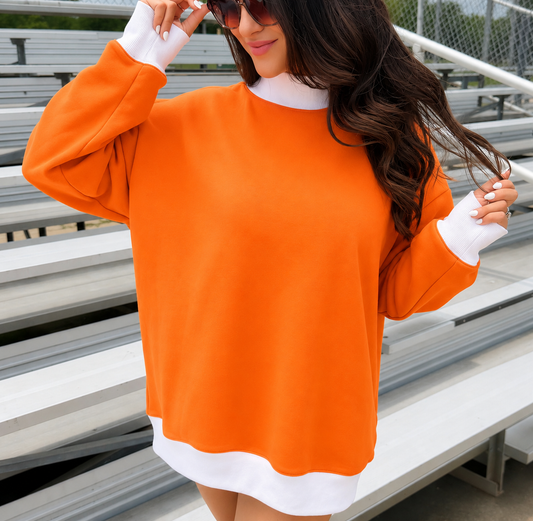Orange/White Mock Neck Sweatshirt *READY TO SHIP*