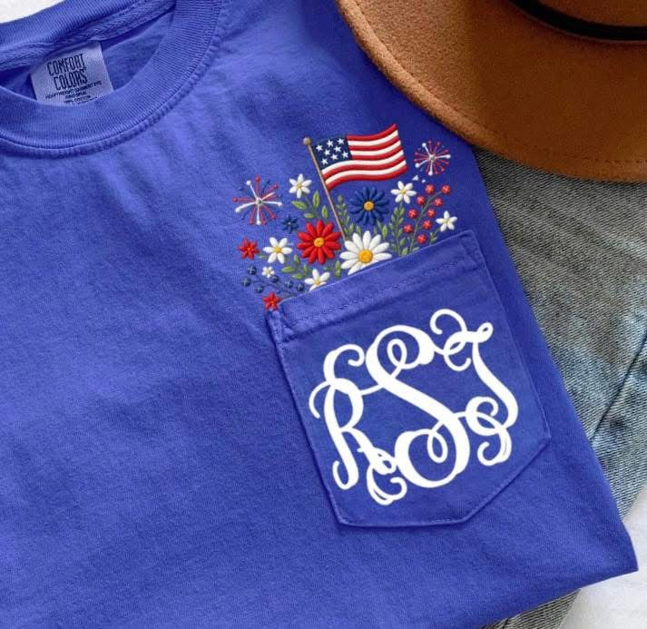 Patriotic Flower Mono Pocket Tee - WS