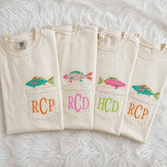 CUSTOM MONOGRAM FISH POCKET TEES - WS