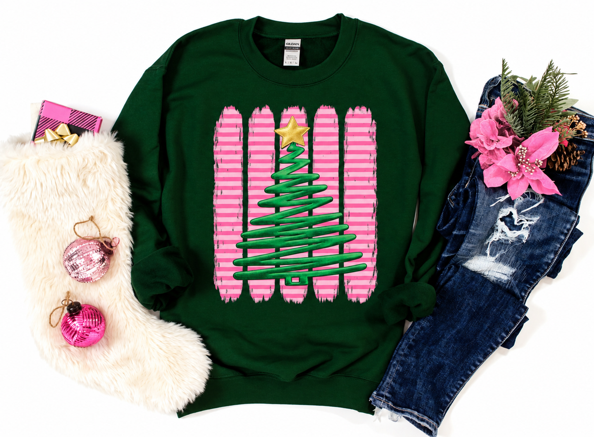 Stripe Faux Puff Christmas Tree Sweatshirt