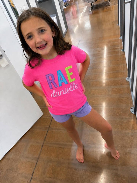 Applique & embroidered double name tees - WS