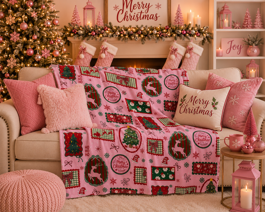 Pink Christmas Blanket *READY TO SHIP*