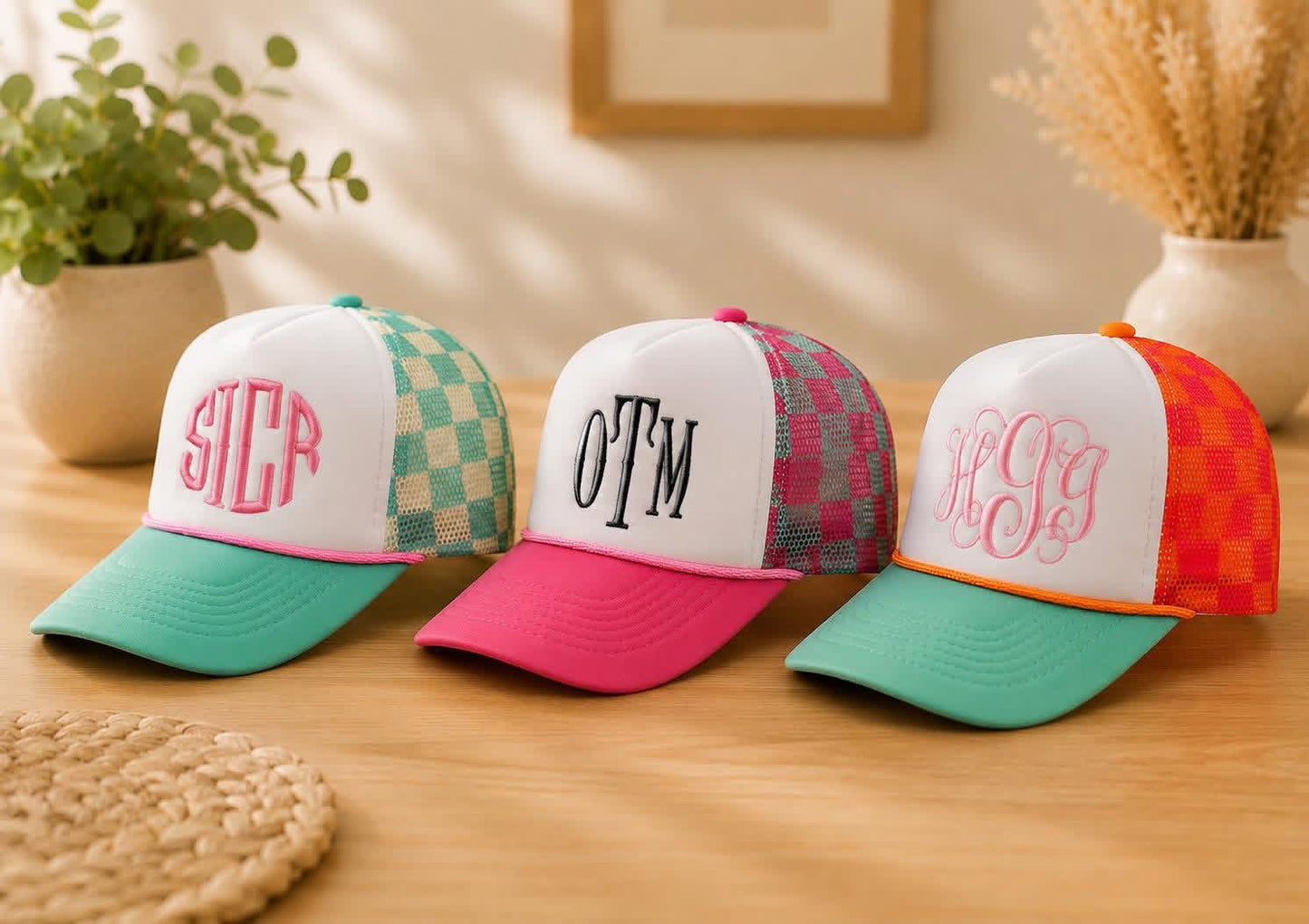 Monogrammed Checkered Hats - WS