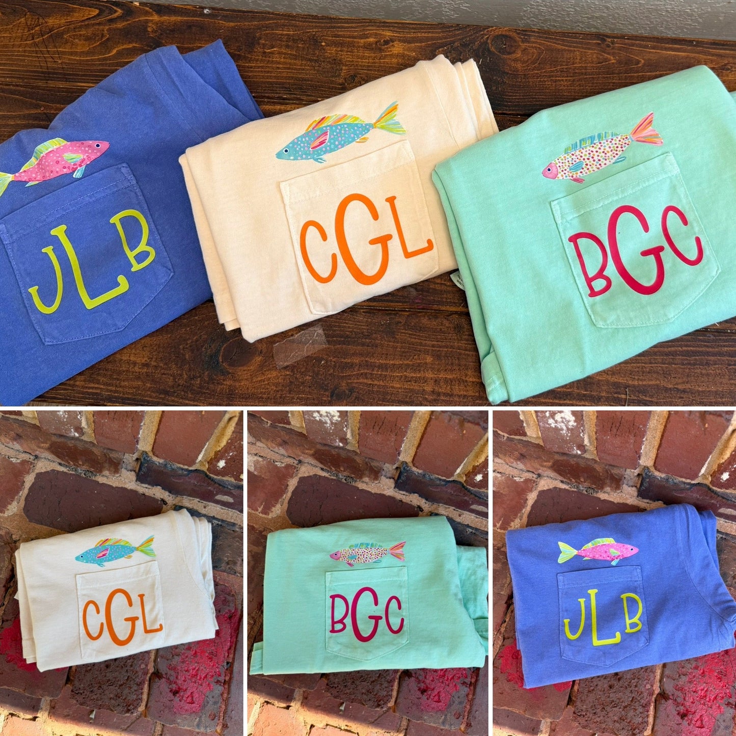 CUSTOM MONOGRAM FISH POCKET TEES - WS