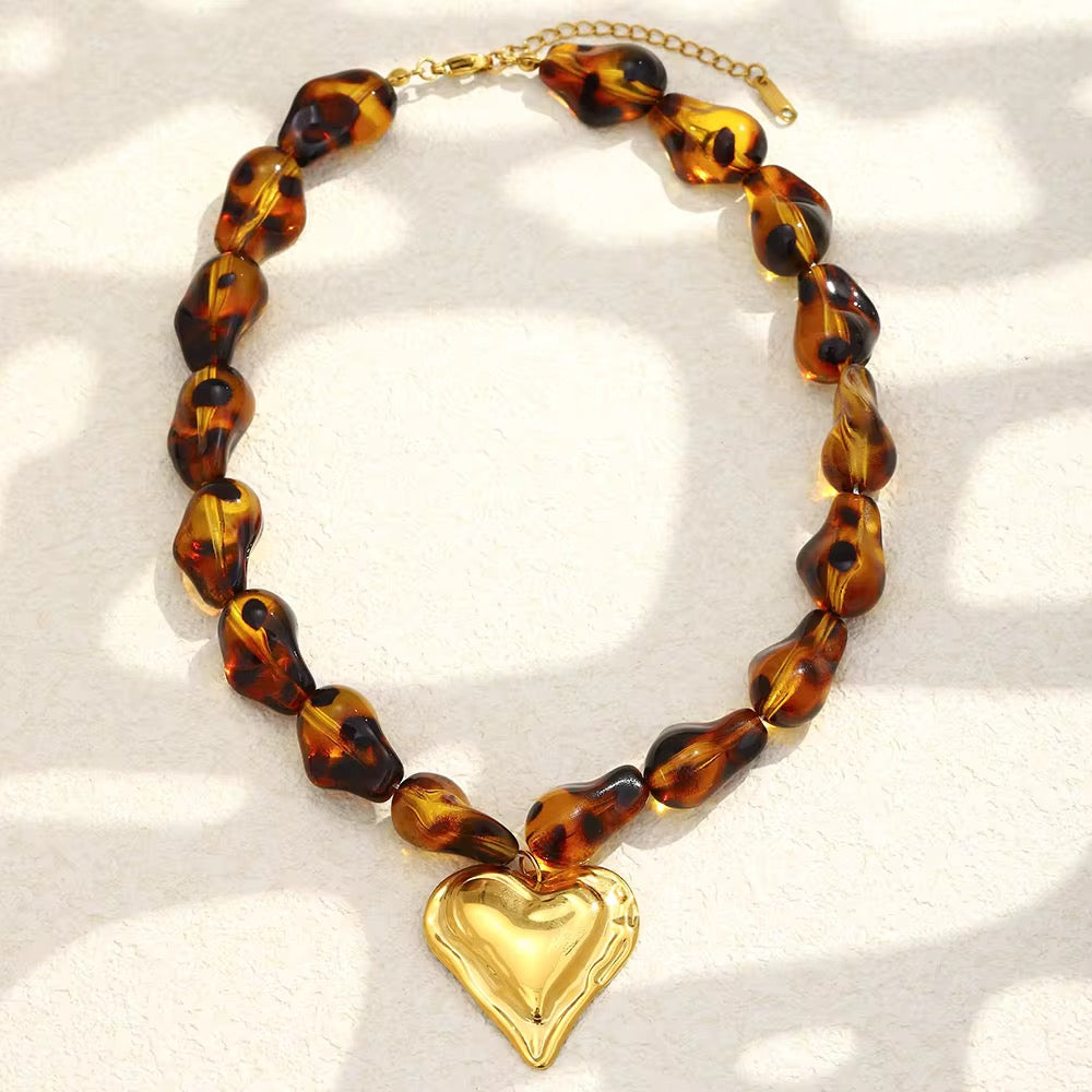 18K Gold Leopard Heart Necklace *READY TO SHIP*