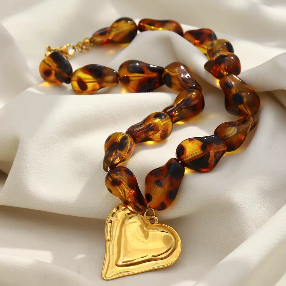 18K Gold Leopard Heart Necklace *READY TO SHIP*