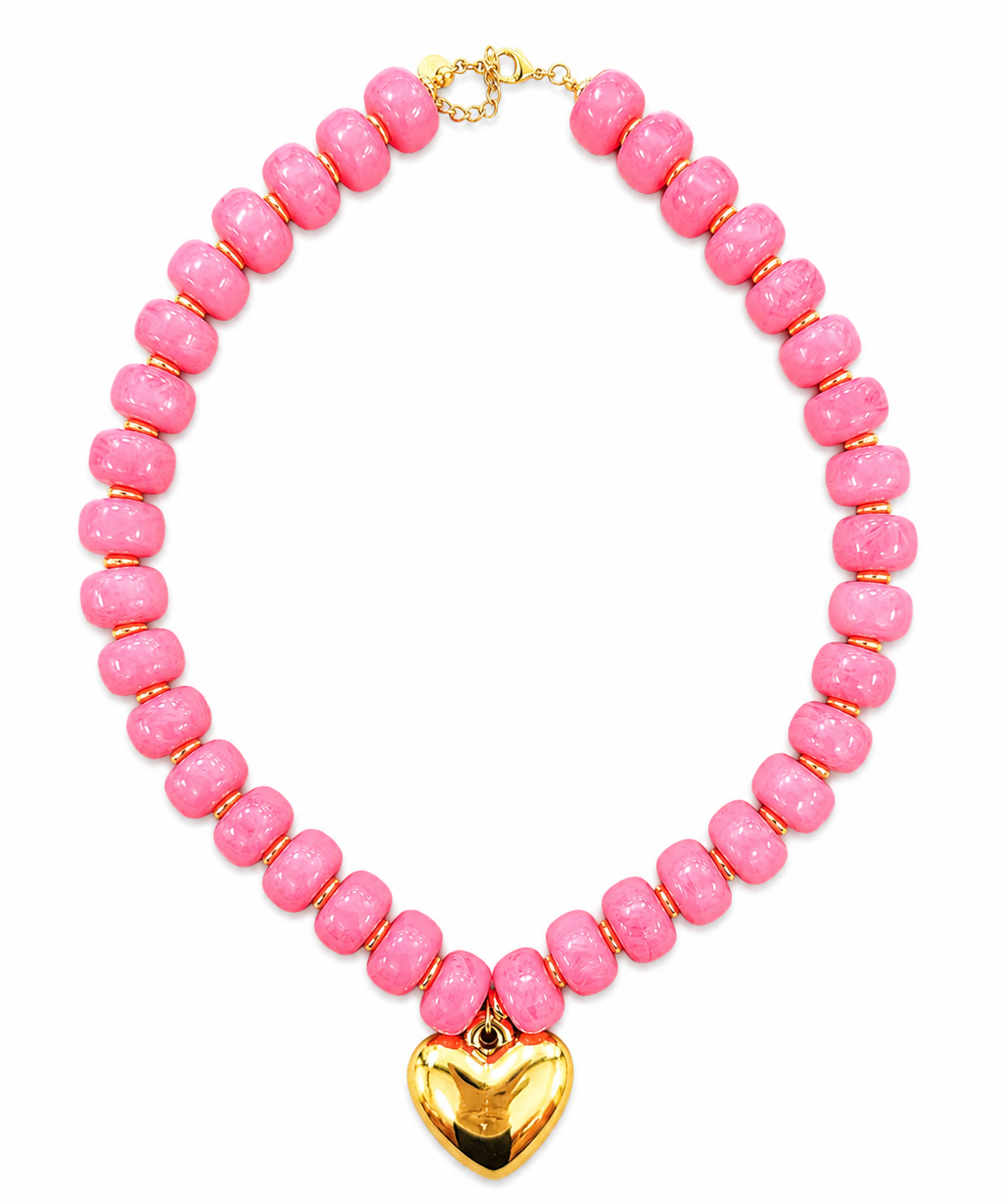 RTS Hot Pink Beaded Heart Necklace