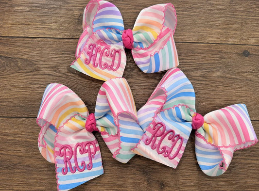 Rainbow Stripe Girly Personalized Bow - WS