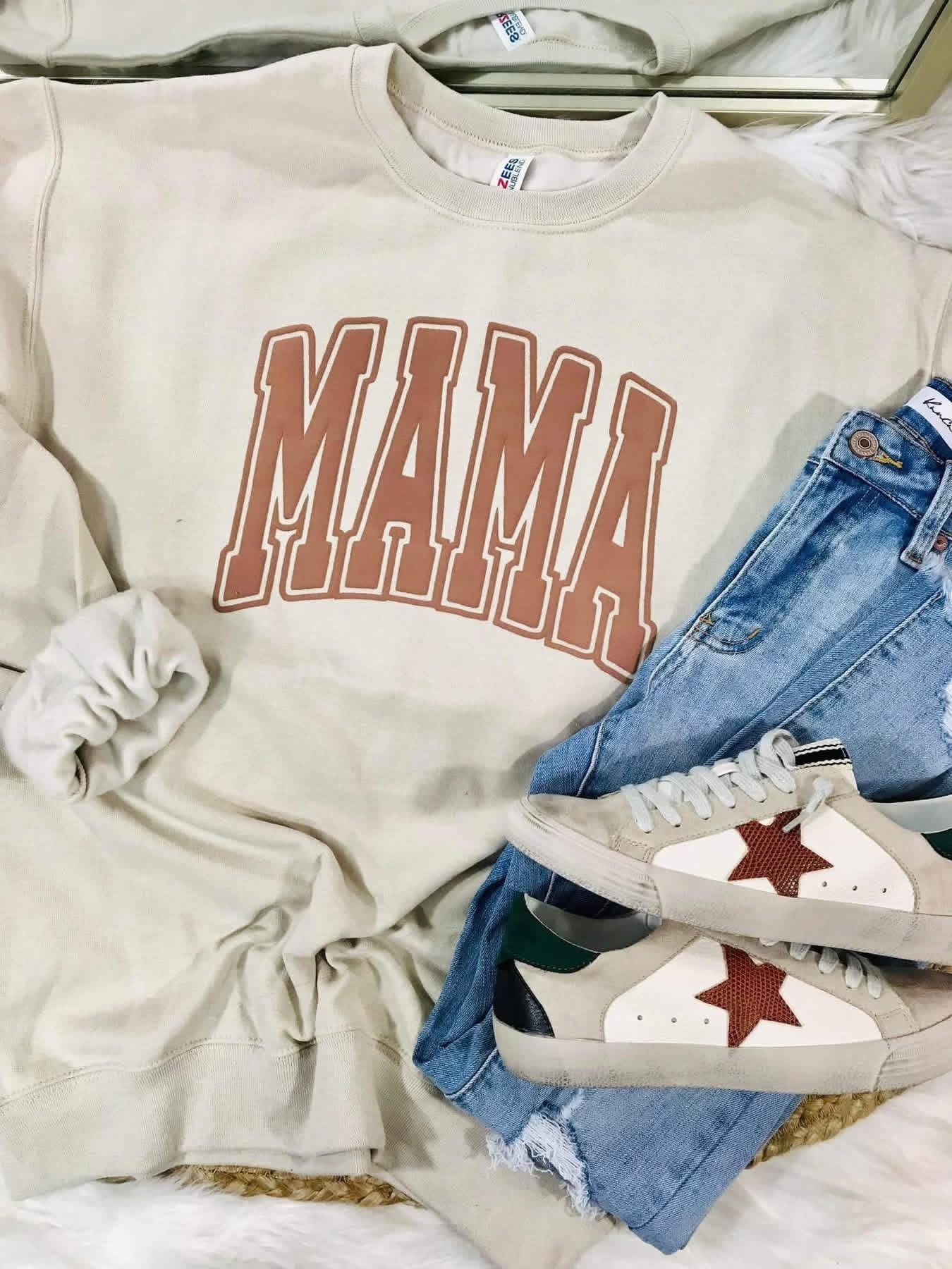 Mama Arched Varsity Puff Top